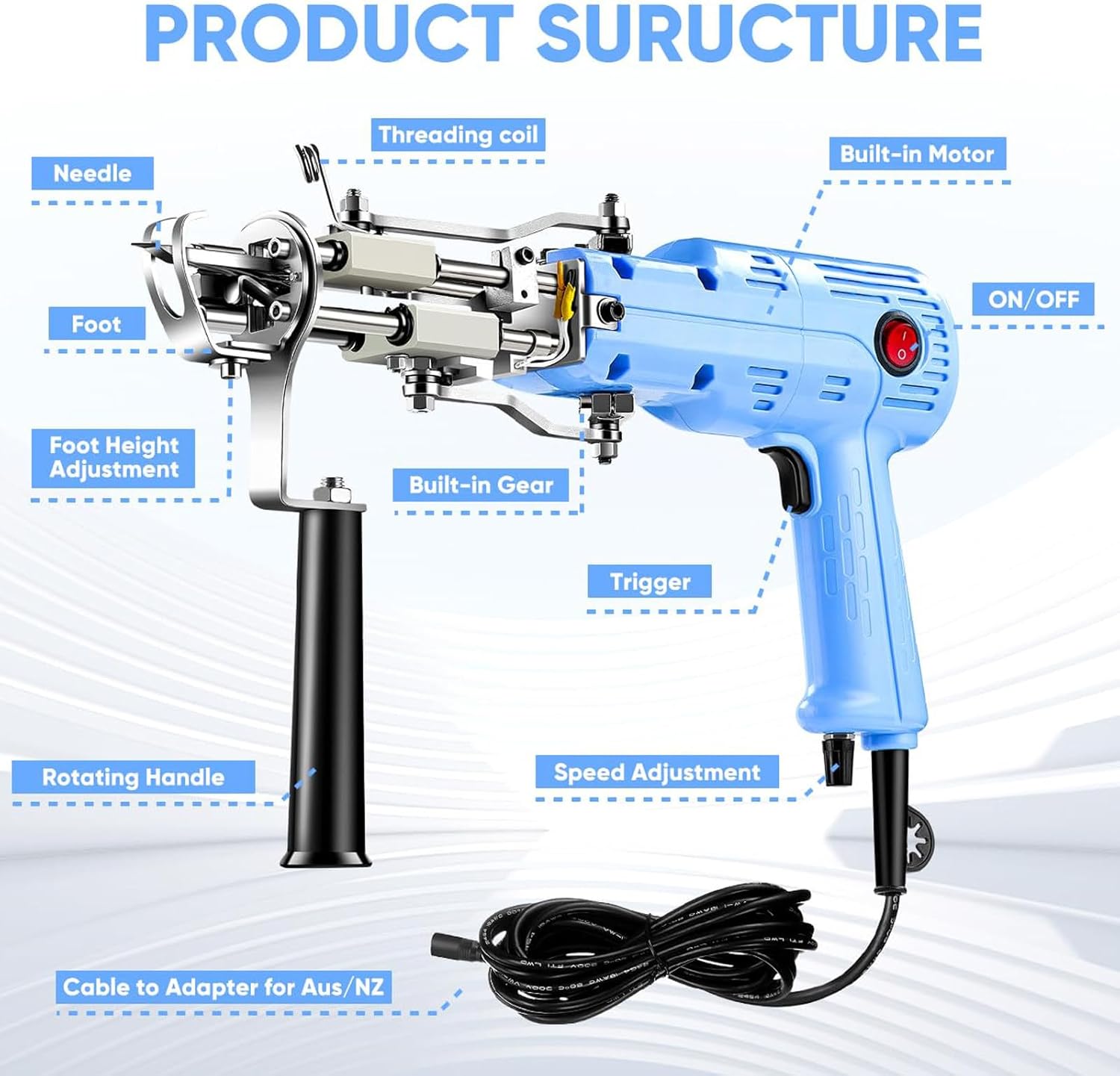 タフティングガンキット、カットパイルとループパイル2 in 1、ラグタフ